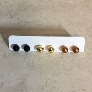 NWT Set of 3 Stud Earring Pairs - Black, Gold, Bronze